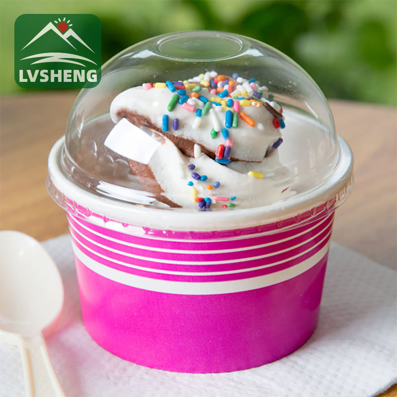 Ukubwa wa kikombe cha ice cream ya karatasi na vifuniko vya dome jumla